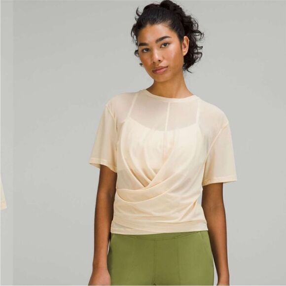 EUC Lululemon sheer tan wrap top 4 6 yoga Pilates - Picture 1 of 6